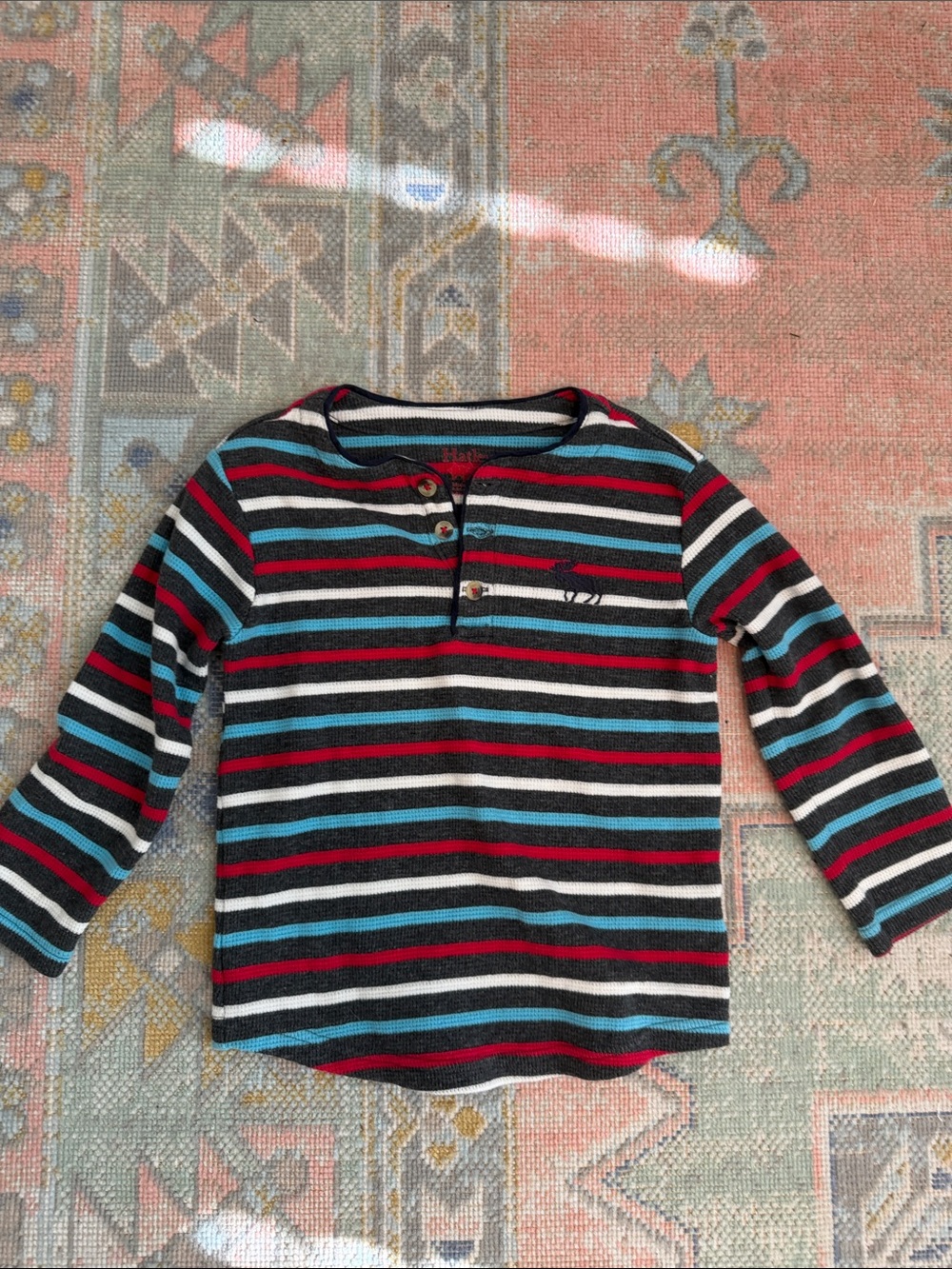 Hatley Striped Long-Sleeve Henley in Black, Red & Blue (5)